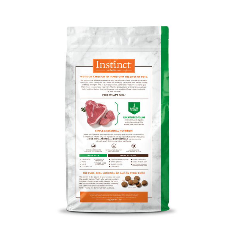  تصویر پشت غذای خشک رژیمی سگ اینستینکت با طعم بره Instinct Limited Ingredient Diet Lamb وزن 9 کیلوگرم 