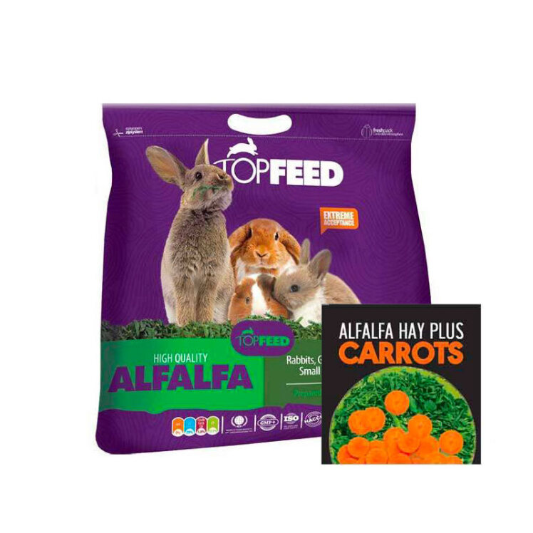 عکس بسته بندی یونجه جوندگان همراه با هویج تاپ فید Topfeed Alfalfa Plus Carrots وزن 1 کیلوگرم