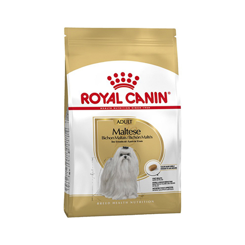  عکس بسته بندی غذای خشک سگ رویال کنین مدل Adult Maltese وزن 1.5 کیلوگرم از رو به رو 