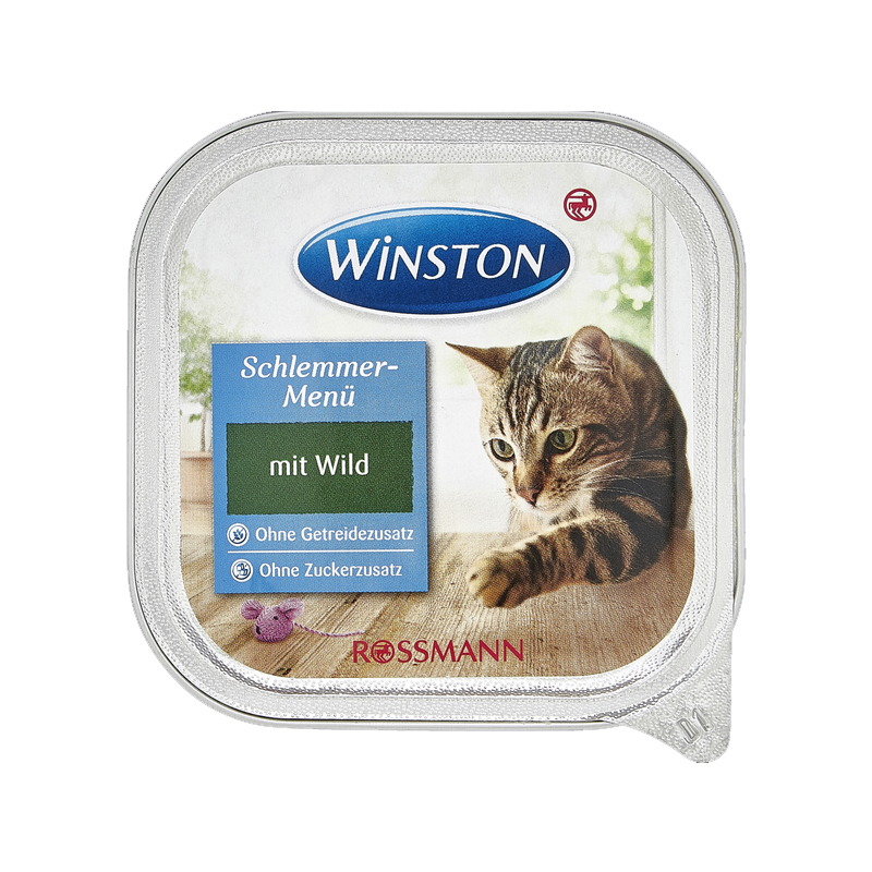  عکس روی بسته بندی غذای کاسه‌ای گربه وینستون مدل Prey meat وزن 100 گرم 