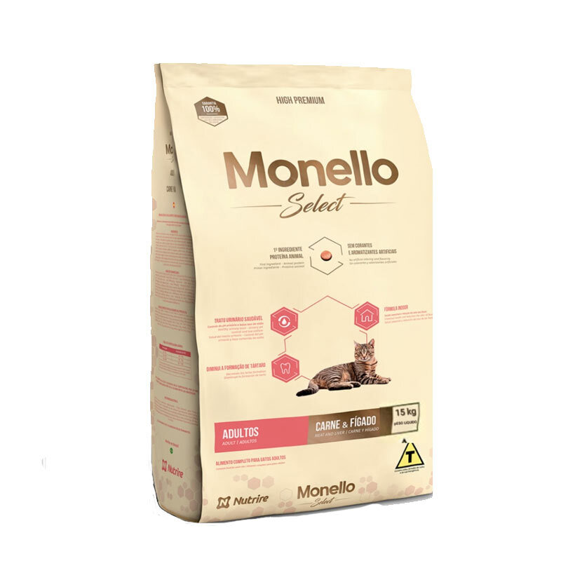  تصویر غذای خشک گربه مونلو سلکت با طعم گوشت و جگر Monello Select Meat & Liver وزن 15 کیلوگرم 