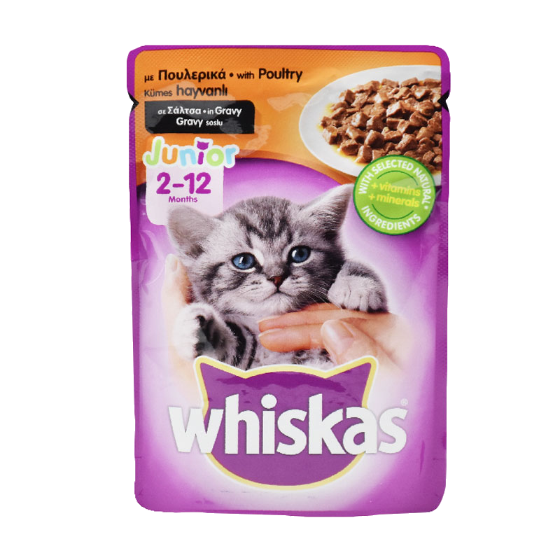 پوچ بچه گربه ویسکاس با طعم گوشت پرندگان Whiskas Junior Poultry In Gravy