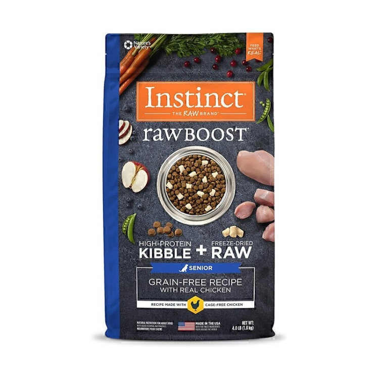 تصویر پشت غذای خشک مناسب سگ مسن با طعم مرغ Instinct Raw boost Senior With Real Chicken وزن 1.8 کیلوگرم
