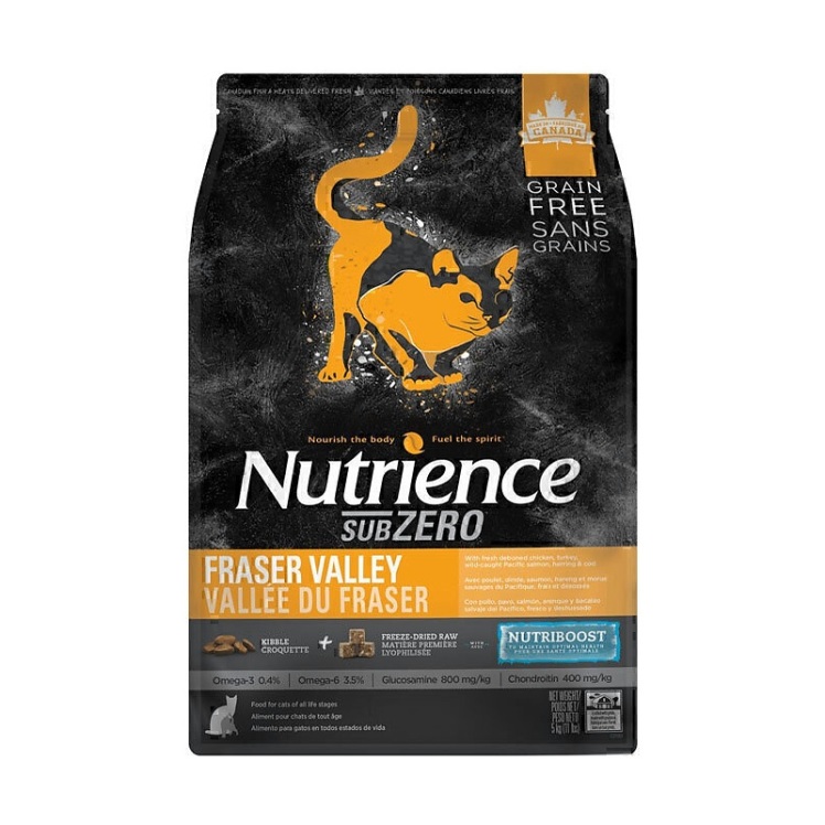 عکس بسته غذای خشک گربه نوترینس Nutrience Subzero Fraser Valley وزن 2.27 کیلوگرم از پهلو