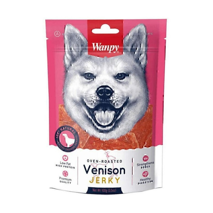 تصویر محتویات تشویقی سگ ونپی با طعم گوشت گوزن Wanpy Venison Jerky وزن 100 گرم
