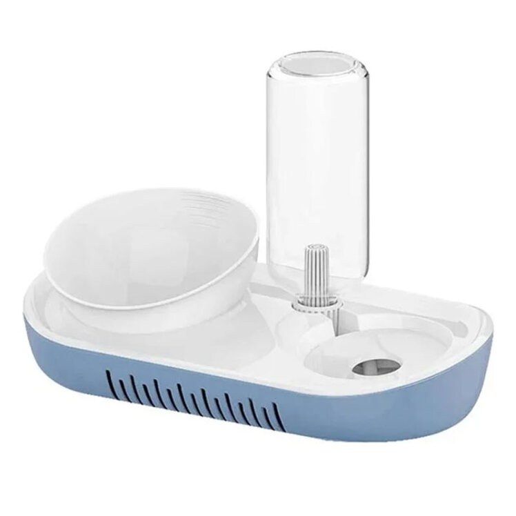 تصویر ظرف آب و غذای ولف همراه با بطری آب رز پت آبی