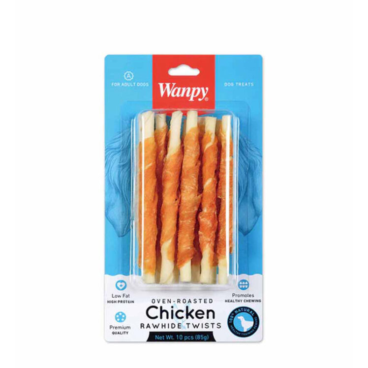 تصویر تشویقی مدادی سگ ونپی با طعم دورپیچ مرغ Wanpy Dog Treat With chicken بسته 10 عددی