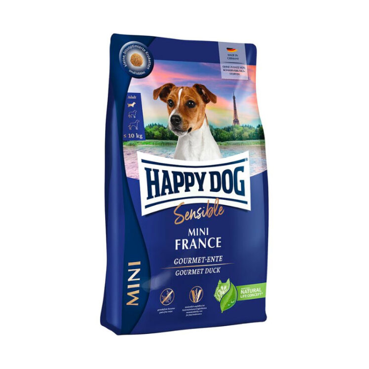 تصویر غذای خشک سوپر پرمیوم سگ نژاد کوچک هپی داگ Happy Dog Sensible Mini Frence وزن 4 کیلوگرم از نمای رو به رو