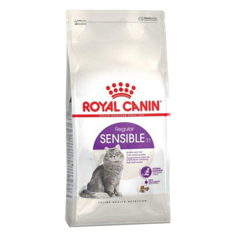  تصویر غذای خشک گربه بالغ با گوارش حساس رویال کنین Royal Canin Sensible Adult Cats وزن 400 گرم از نمای رو به رو 