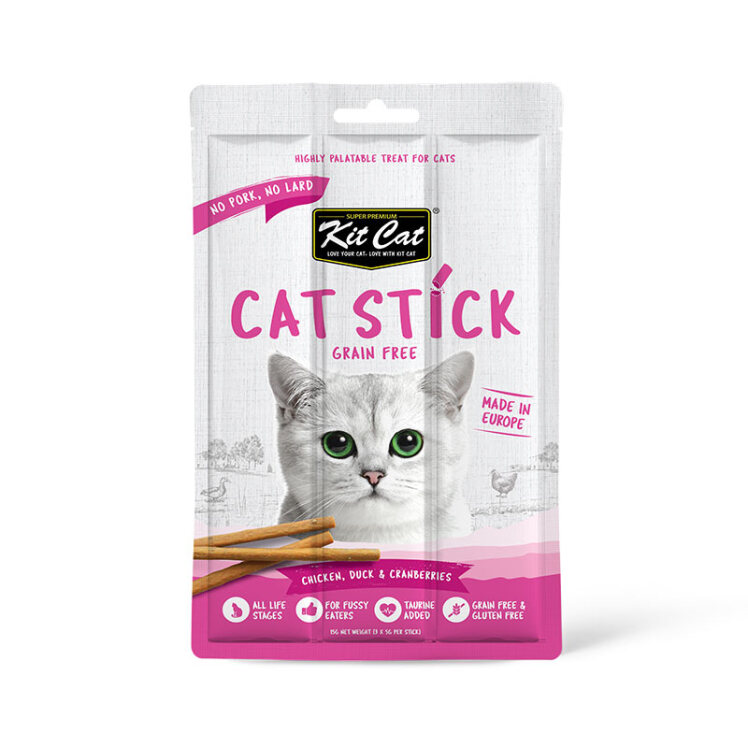 عکس تشویقی مدادی گربه کیت کت با طعم مرغ، اردک و کرنبری Kit Cat Cat Sticks With Chicken, Duck & Cranberries وزن 15 گرم
