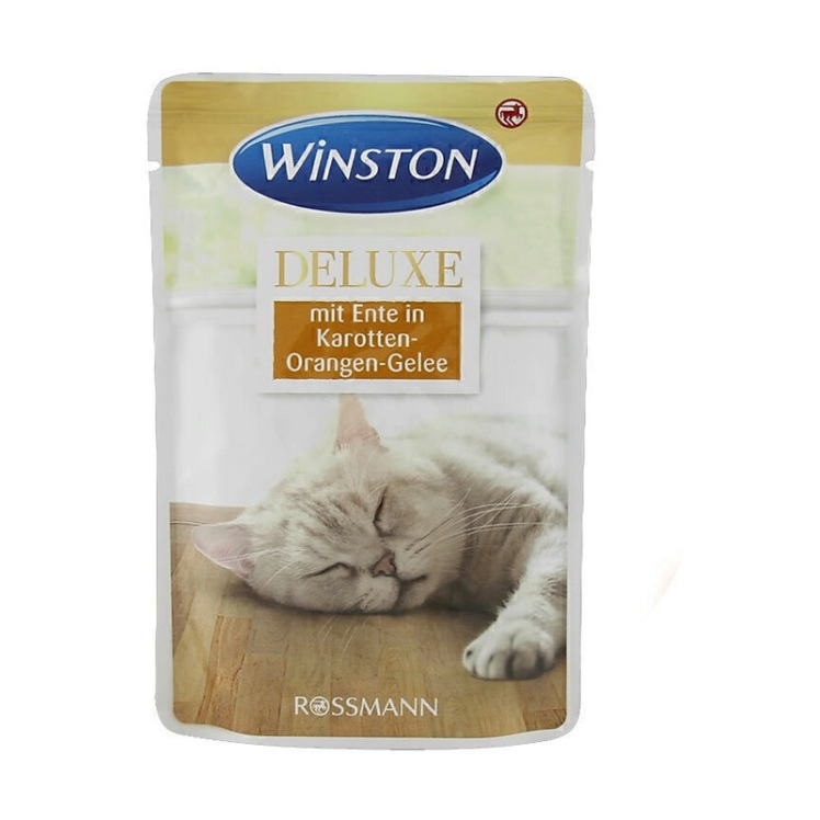 تصویر 2 پوچ گربه وینستون با طعم اردک در ژله هویج و پرتقال Winston Deluxe Duck in Carrot & Orange Jelly وزن 85 گرم