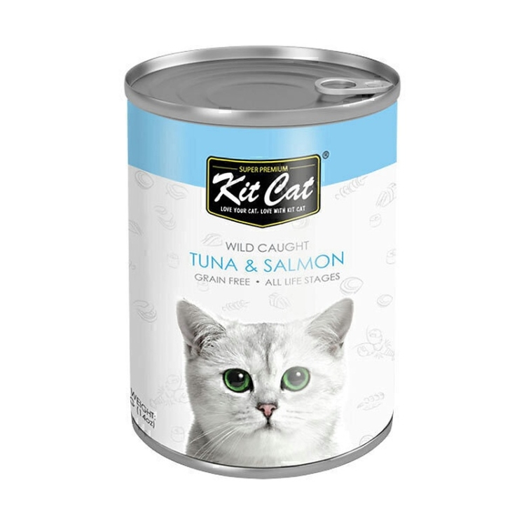 تصویر محتویات کنسرو غذای گربه کیت کت با طعم ماهی تن و سالمون KitCat Tuna & Salmon وزن 400 گرم