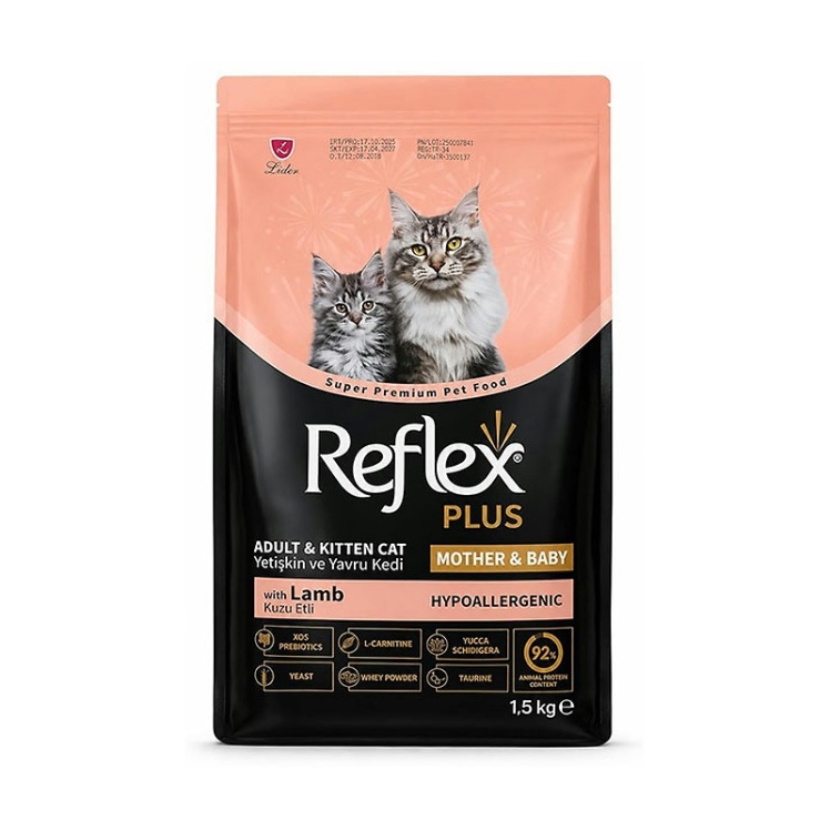 تصویر غذای خشک گربه مادر و نوزاد با طعم گوشت بره رفلکس پلاس Reflex Plus with Lamb And Rice Mother & Baby وزن 1.5 کیلوگرم