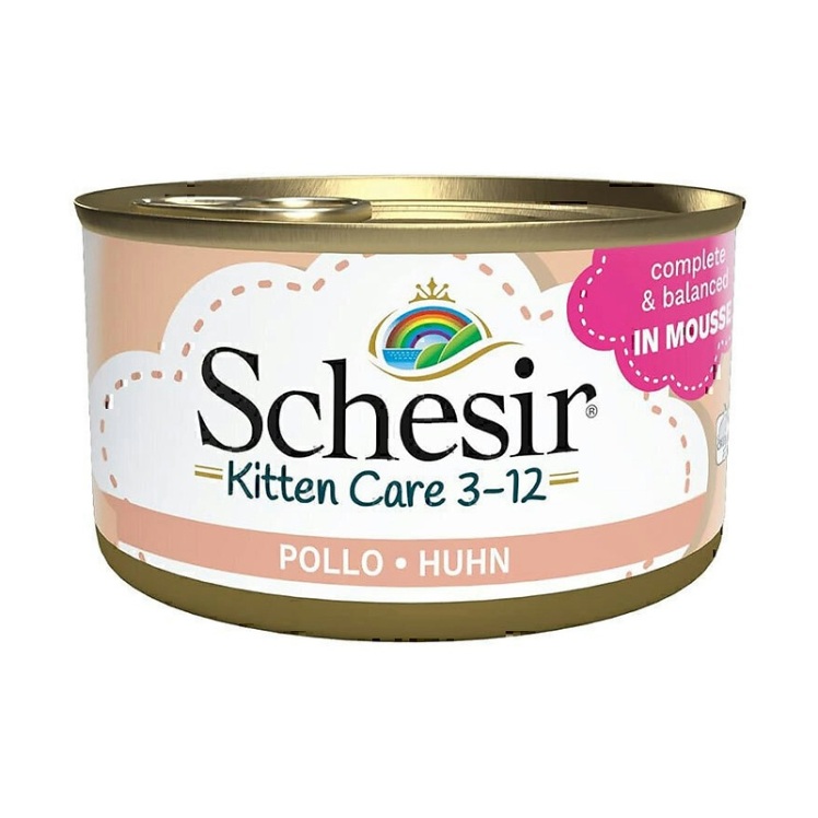 عکس کنسرو غذای بچه گربه شسیر با طعم مرغ Schesir Kitten Food With Chicken in Mousse وزن 85 گرم