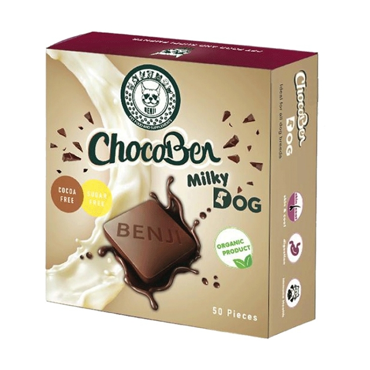 تصویر نمای پشت تشویقی سگ بنجی مدل ChocoBen Milky بسته 50 عددی 