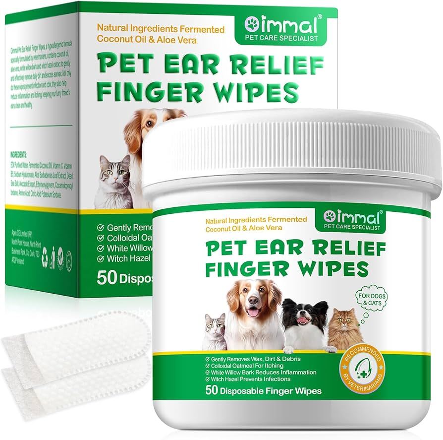  عکس پد تمیز کننده گوش حیوانات خانگی اویمال حاوی عصاره‌های طبیعی گیاهان Oimmal Pet Ear Relief Finger Wipes بسته 50 عددی 