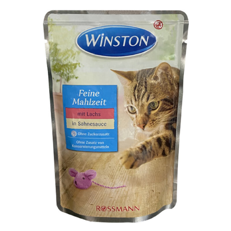  تصویر پوچ گربه وینستون با طعم ماهی سالمون در سس خامه Winston Salmon In Cream Sauce وزن 100 گرم 
