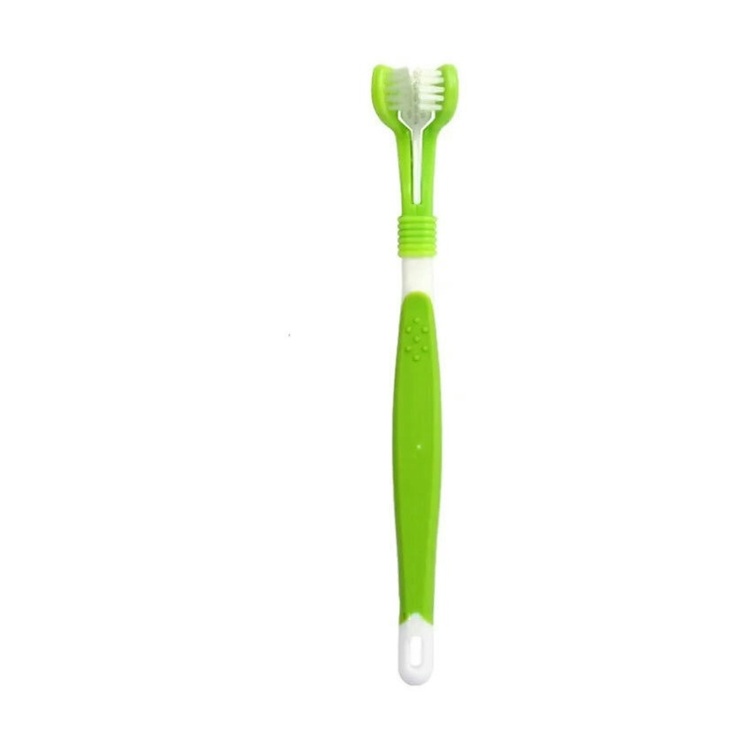 تصویر رنگ زرد مشکی مسواک سه طرفه سگ و گربه هیستو تیری Histotree 3-Sided Toothbrush