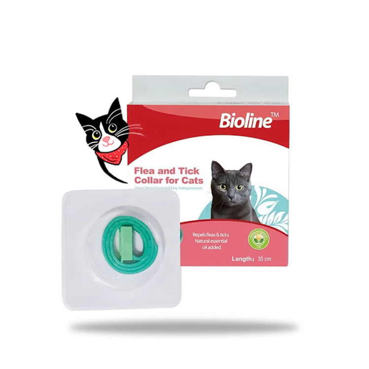 تصویر قلاده ضد کک و کنه و حشرات گربه بایولاین Flea and Tick Collar For Cat سایز 35 سانتی متر