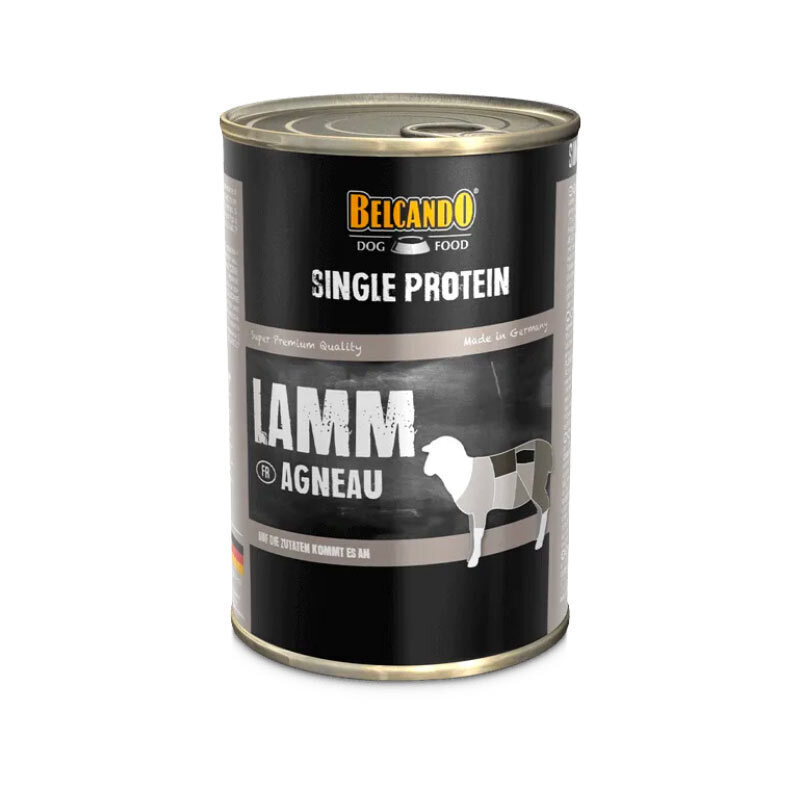  تصویر کنسرو غذای سگ بلکاندو با طعم گوشت بره Leonardo Single Protein With Lamb وزن 400 گرم از نمای رو به رو 