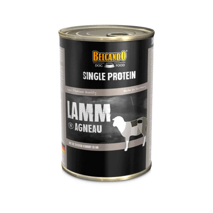 تصویر کنسرو غذای سگ بلکاندو با طعم گوشت بره Leonardo Single Protein With Lamb وزن 400 گرم از نمای رو به رو
