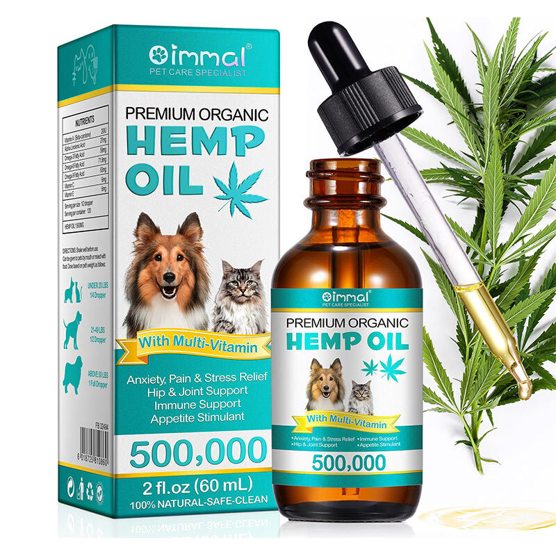  عکس قطره روغن شاهدانه آرامبخش سگ و گربه اویمال Oimmal Hemp Oil for Cats & Dogs حجم 60 میلی‌لیتر 