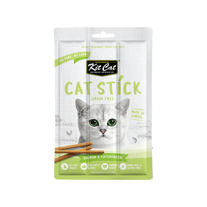  عکس تشویقی مدادی گربه کیت کت با طعم ماهی سالمون و بونیتو Kit Cat Cat Sticks With Salmon & Katsuobushi وزن 15 گرم 