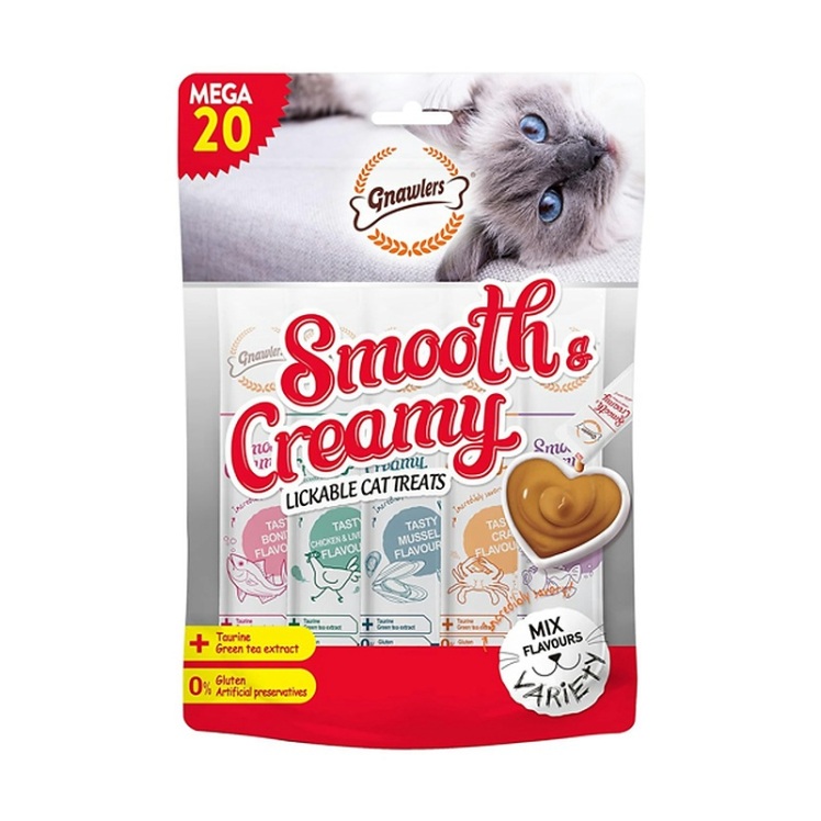 عکس بستنی گربه گناولرز حاوی تائورین با طعم خرچنگ Gnawlers Smooth Creamy Cat Treat With Crab Flavour وزن 4*15 گرم