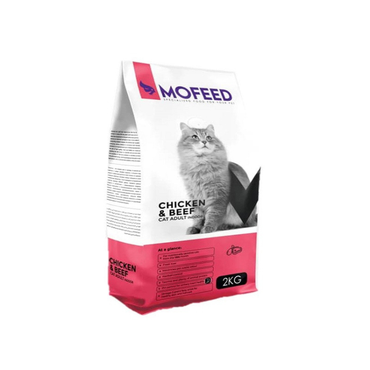 تصویر بستهبندی پشت غذای خشک گربه مفید با طعم گوشت و مرغ Mofeed Chicken and Beef Cat Dry Food وزن 2 کیلوگرم