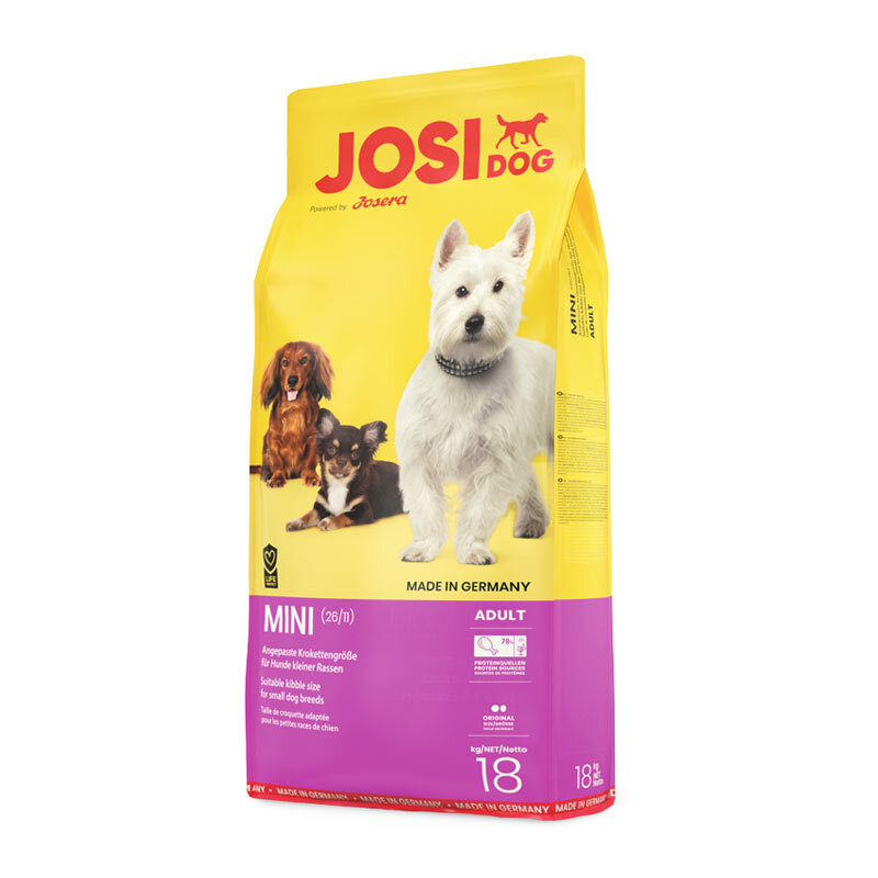  عکس بسته بندی غذای خشک سگ بالغ نژاد کوچک جوسی داگ جوسرا ‌Josera Josidog Mini Adult وزن 18 کیلوگرم 