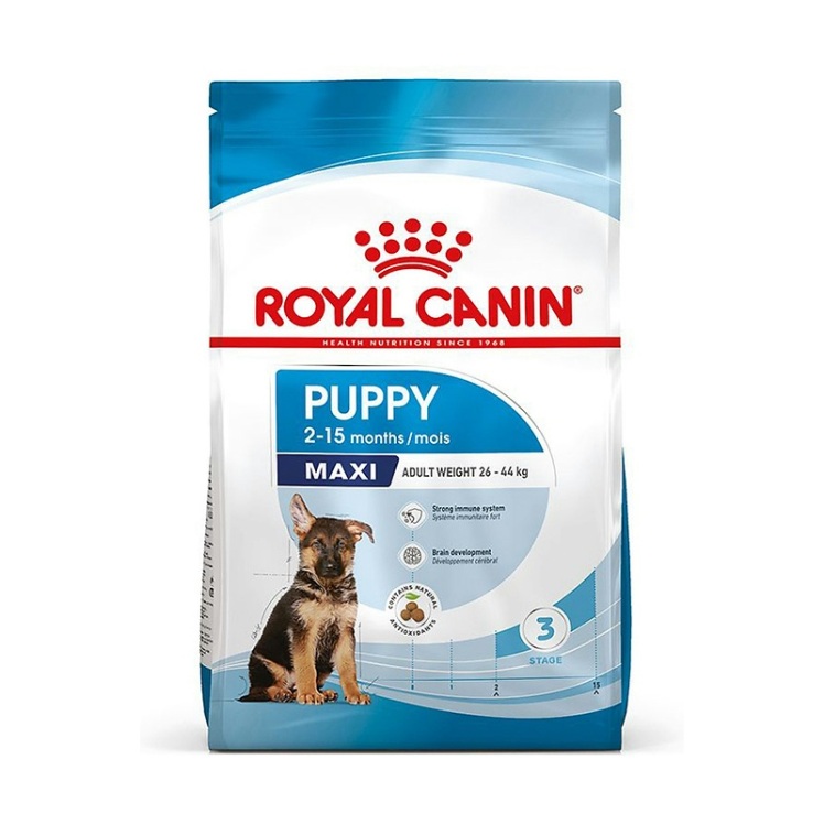 تصویر محتویات غذای خشک توله سگ رویال کنین Royal Canin Maxi Puppy وزن 15 کیلوگرم 