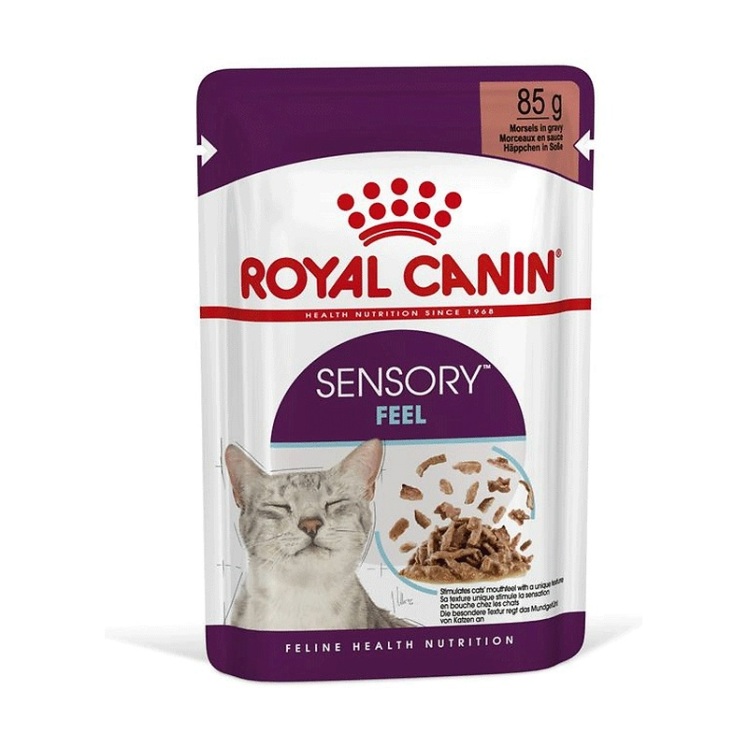 تصویر جزئیات پوچ گربه بد غذا رویال کنین در سس Royal Canin Sensory Feel in Gravy وزن 85 گرم