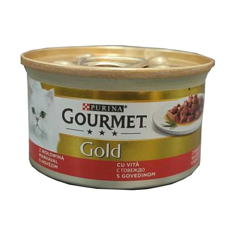 تصویر محتویات کنسرو غذای گربه گورمت مدل Gold Beef وزن ۸۵ گرم