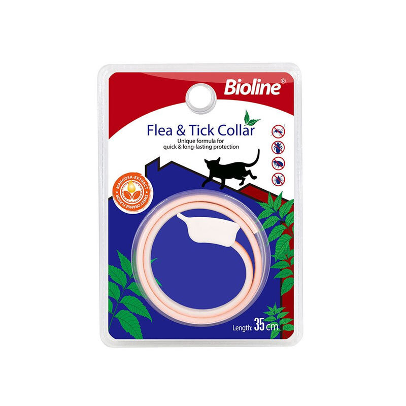  تصویر قلاده ضد کک و کنه و حشرات گربه بایولاین با رایحه نعناع Flea and Tick Collar For Cat سایز 35 سانتی متر 