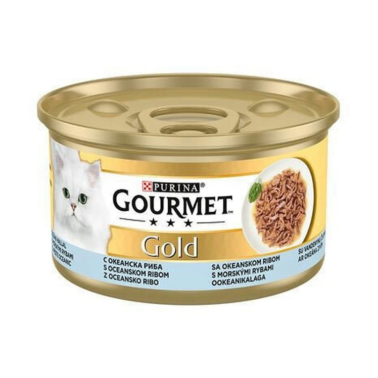 تصویر کنسرو گربه گلد گورمت با طعم فیله ماهی اقیانوسی در سس Gourmet Gold With Ocean Fish وزن 85 گرم