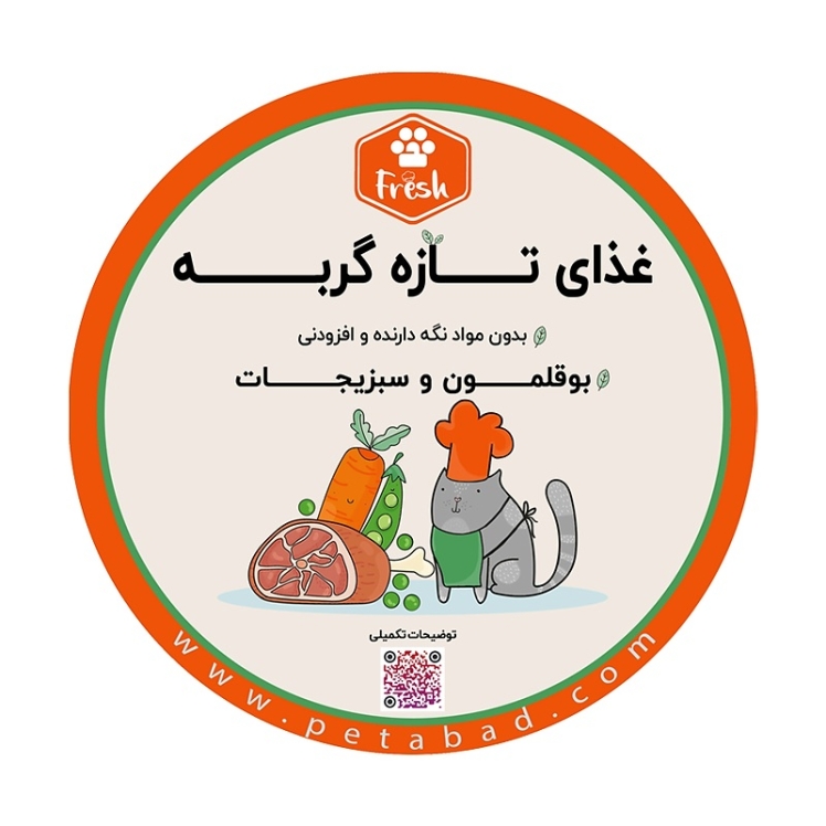 غذای تازه گربه پت آباد Fresh مدل بوقلمون و سبزیجات وزن 250 گرم بسته بندی