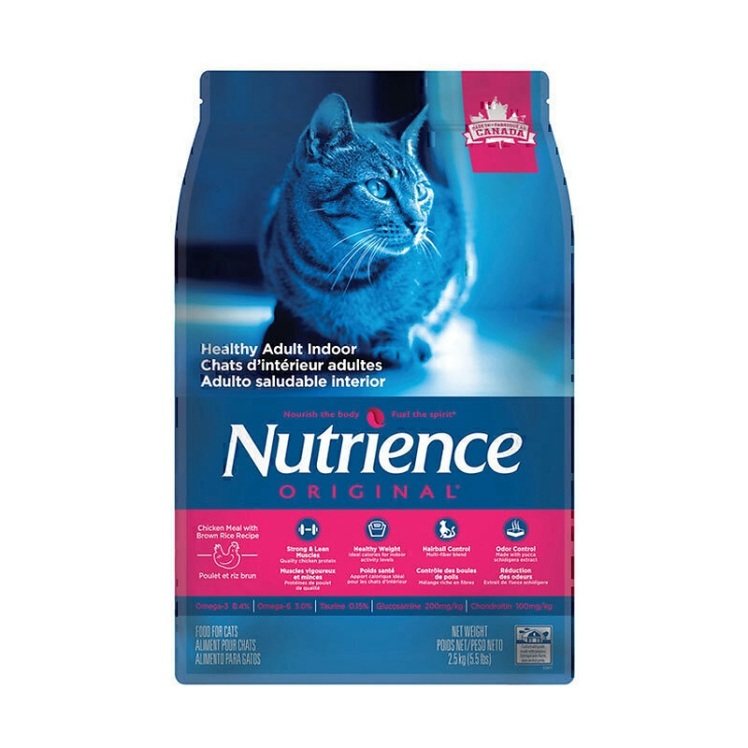 عکس بسته بندی غذای خشک گربه نوترینس با طعم مرغ و برنج قهوه ای Nutrience Original Adult Indoor Cat وزن 2.5 کیلوگرم 3 رخ