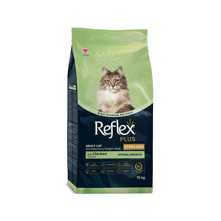 تصویر غذای خشک گربه عقیم شده با طعم مرغ رفلکس پلاسReflex Plus Sterilised with Chicken وزن 15 کیلوگرم