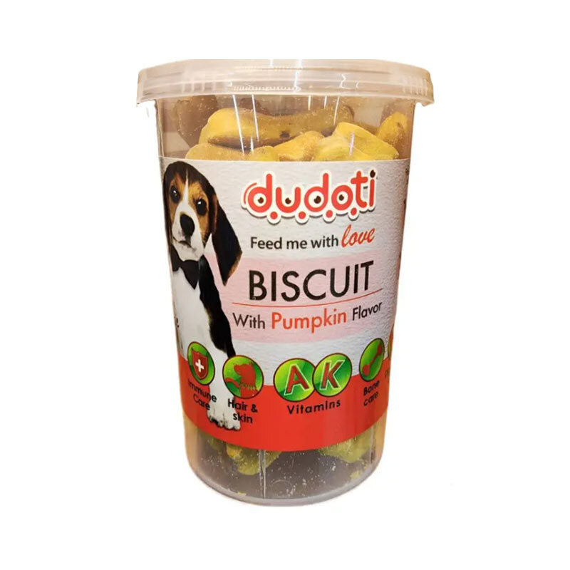  تصویر بیسکویت تشویقی سگ دودوتی با طعم کدو Dudoti Dog Treat Biscuits with Pumpkin وزن 150 گرم 