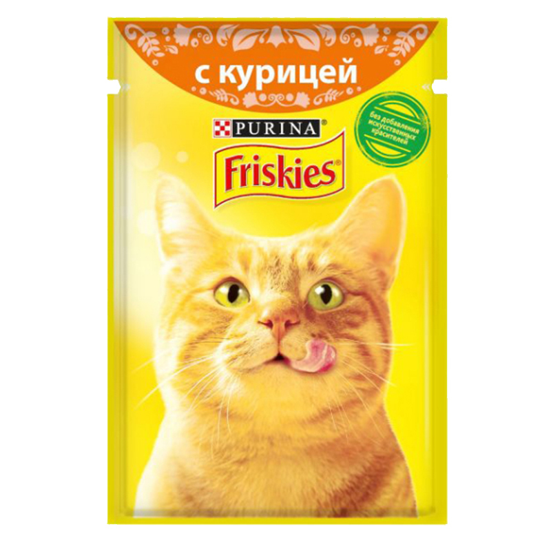  عکس بسته بندی پوچ گربه فریسکیز مدل Chicken وزن 85 گرم 