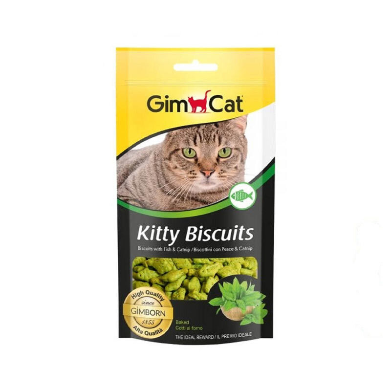  تصویر اسنک تشویقی بچه گربه جیم کت با طعم ماهی و کت نیپ GimCat Kitty Biscuits Catnip وزن 60 گرم 