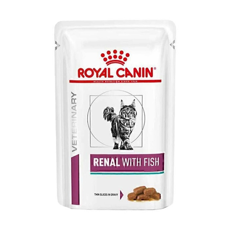 تصویر محتویات پوچ گربه رویال کنین با طعم ماهی Royal Canin Renal Fish وزن ۸۵ گرم