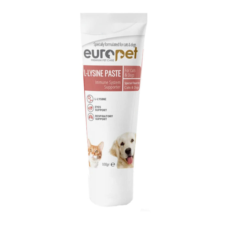 تصویر خمیر لیزین تقویت سیستم ایمنی یوروپت مخصوص سگ و گربه Europet L-Lysine Paste وزن 100 گرم