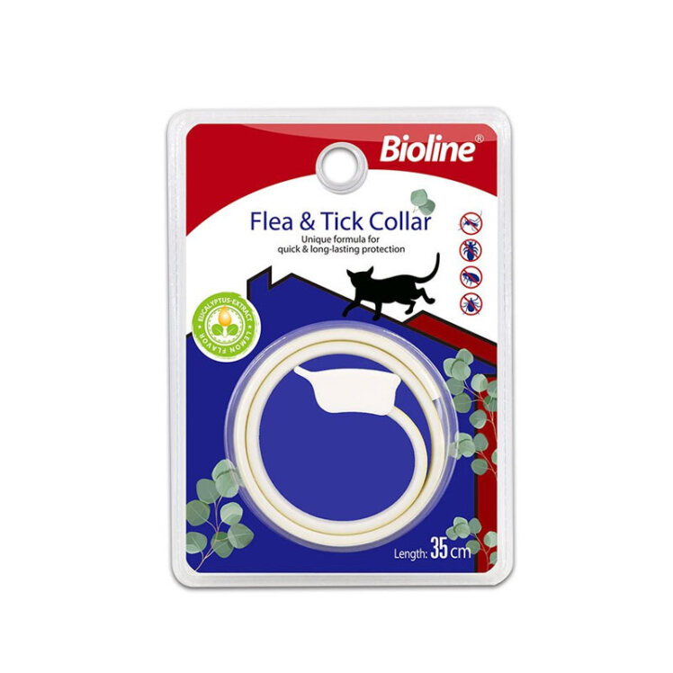 تصویر قلاده ضد کک و کنه و حشرات گربه بایولاین با رایحه لیمو Flea and Tick Collar For Cat سایز 35 سانتی متر