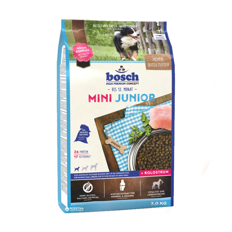 تصویر غذای خشک توله سگ بوش Bosch With Poultry Mini Junior وزن 3 کیلوگرم 