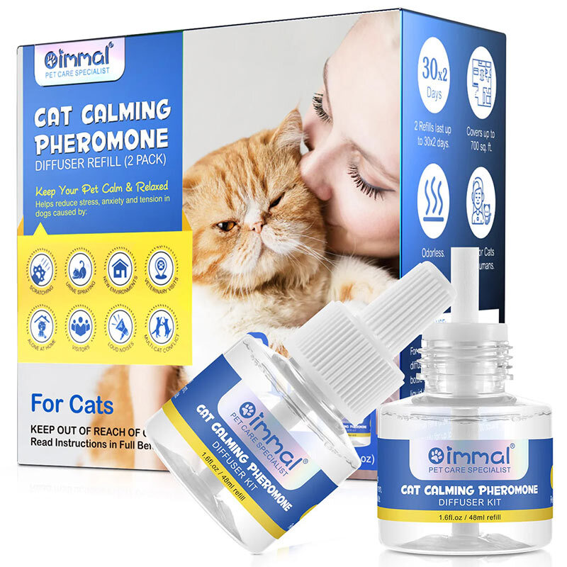  عکس محلول آرام‌بخش فرومون گربه اویمال Oimmal Cat Calming pheromone Diffuser Repill بسته 2 عددی 