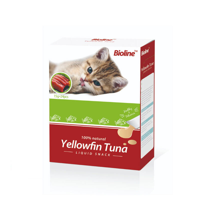  تصویر بستنی گربه بایولاین با طعم ماهی تن Bioline Yellowfin Tuna بسته 24 عددی 