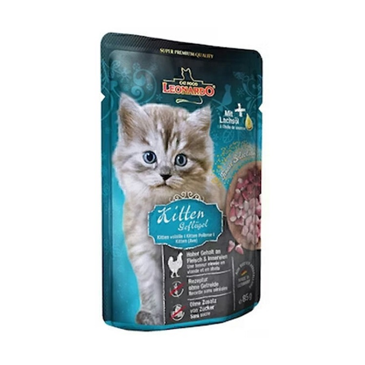 تصویر محتویات پوچ بچه گربه لئوناردو با طعم مرغ و گوشت Leonardo Kitten Poultry وزن 85 گرم