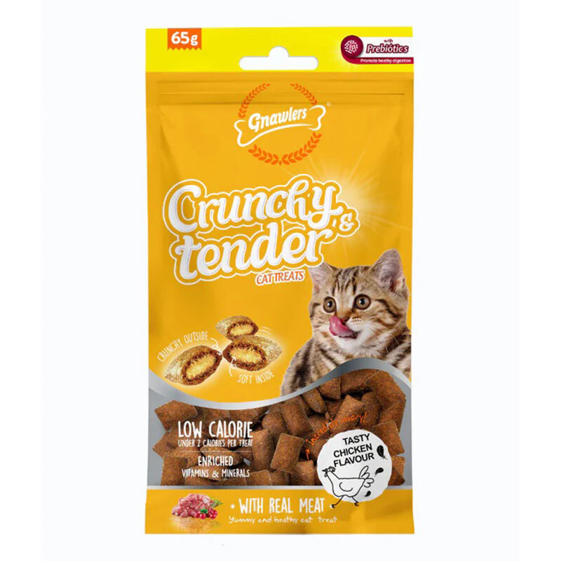  عکس تشویقی گربه گناولرز نوتری مغزدار حاوی پروبیوتیک با طعم مرغ Gnawlers Crunchy Cat Treat With Chicken وزن 65 گرم 