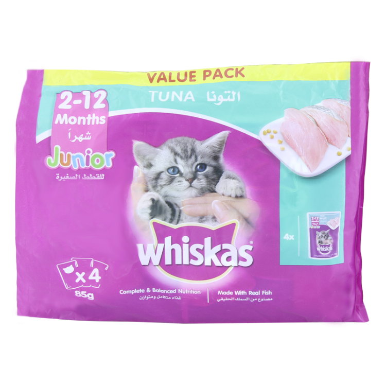 پوچ بچه گربه ویسکاس با طعم ماهی تن Whiskas Pouch Tuna بسته 4 عددی